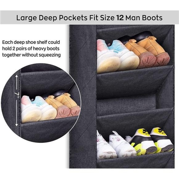 Shoe Rack for Door with Large Deep Pocket,Hanging Door Shoe Organizer for Closet - Picture 3 of 7